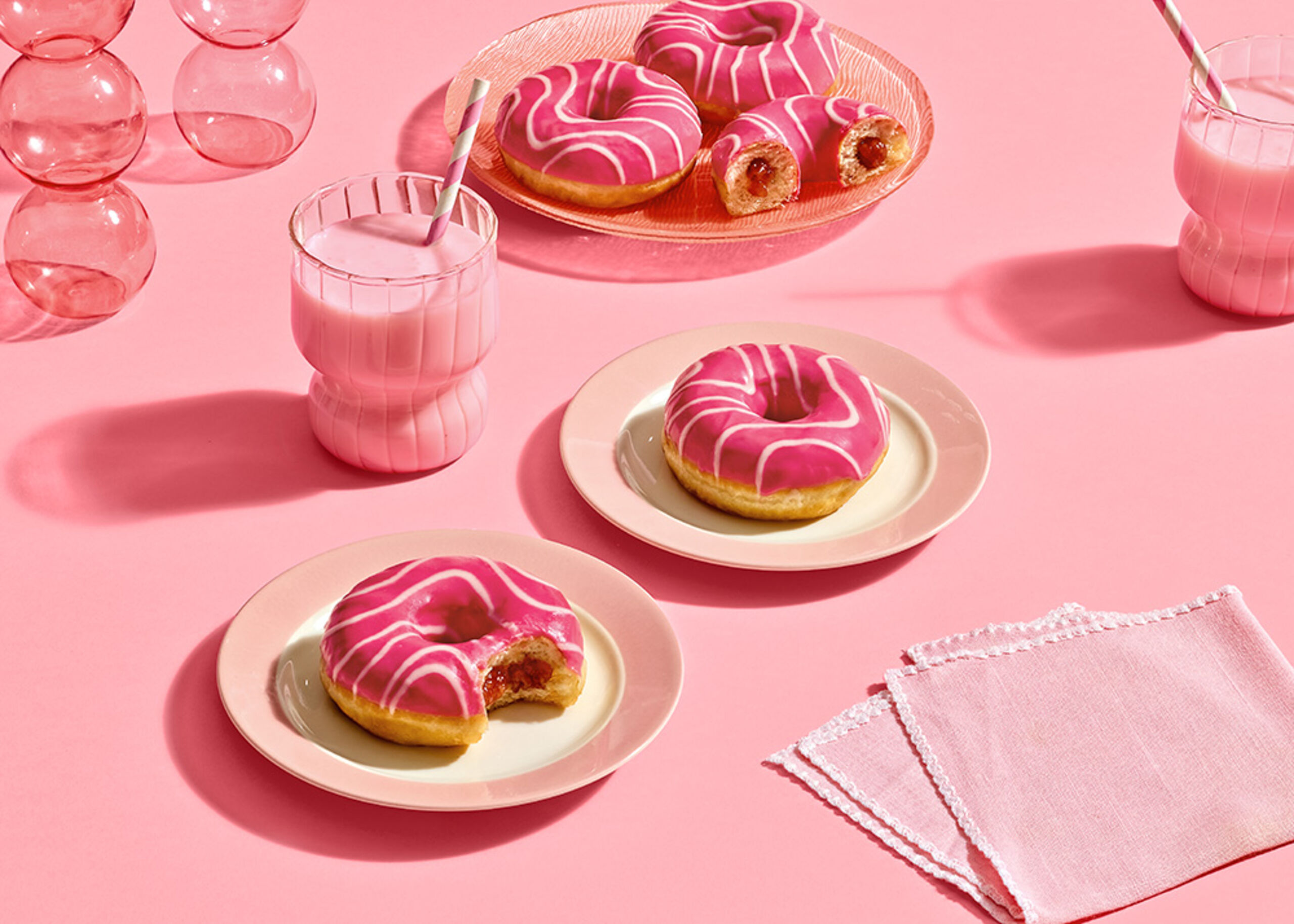 228288 Schulstad Pink Bliss Strawberry Filled Ring Donuts