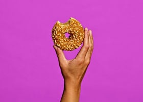 228291 Schulstad Caramel Filled Ring Donut with Bite