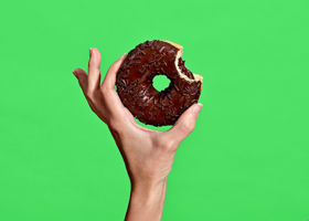 228293 Schulstad Chocolatey Filled Ring Donut with Bite