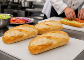 68775 Soft Potato Hoagie Rolls with Foodservice Background