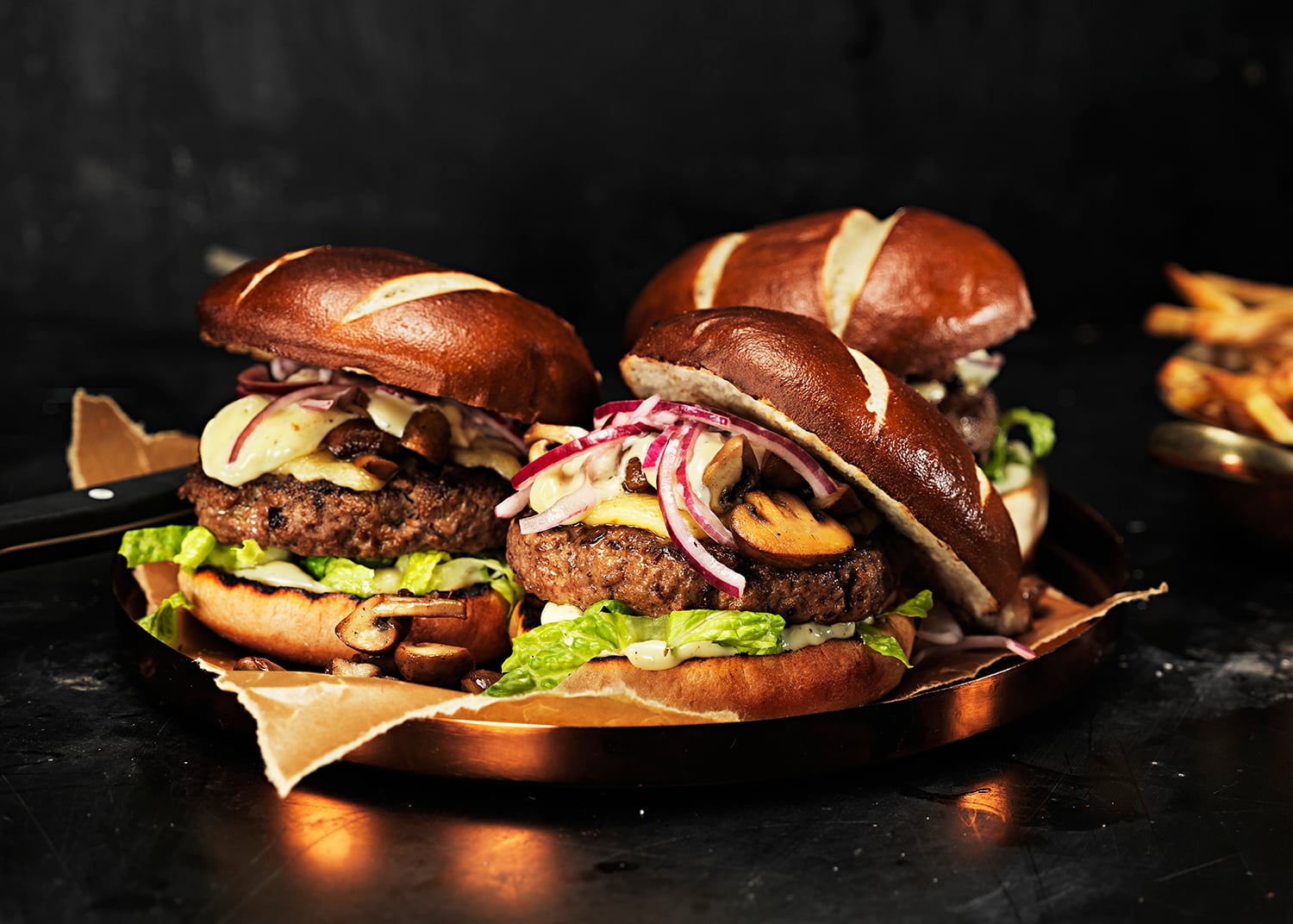 Gourmet Burgers on Euro-Bake Pretzel Burger Buns.jpg